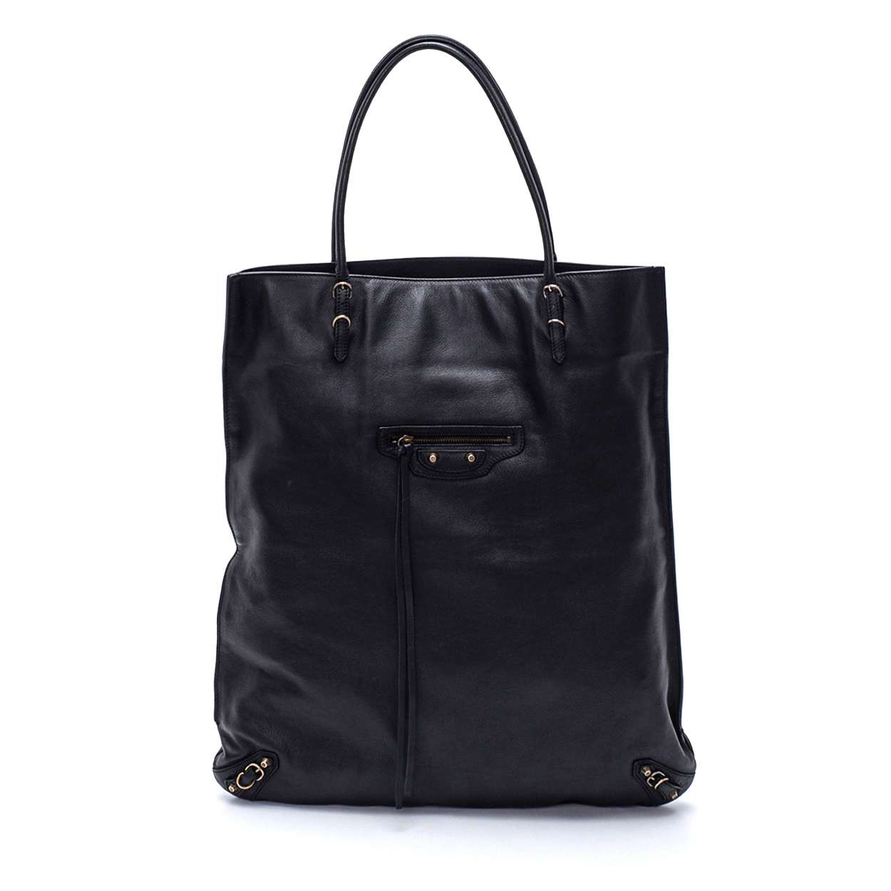 Balenciaga- Black Lambskin Leather Papier Tote Bag